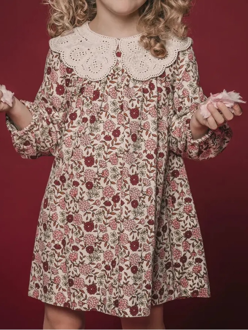 Zara Pink Floral Dress with Cream Lace Collar 2/3